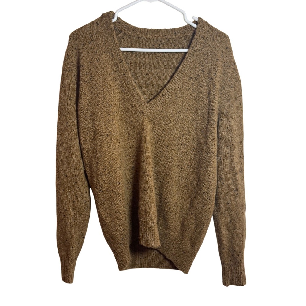 Women's Genuine 100% Cashmere Speckled V Neck Grandpa Sweater Barley Color